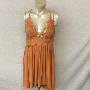 Zenana Outfitters Lace Trimmed Orange Chemise